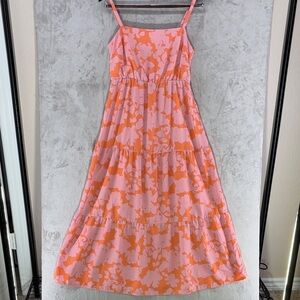 Social Standard Pink & Orange Floral Tiered Smocked Sundress Size S